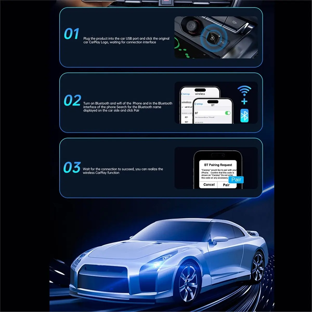HowAA87 2 In1 Smart AI Box Wireless Carplay Adapter Android Auto/Carplay USB Dongle for IPhone/Android Wired Carplay to Wireless