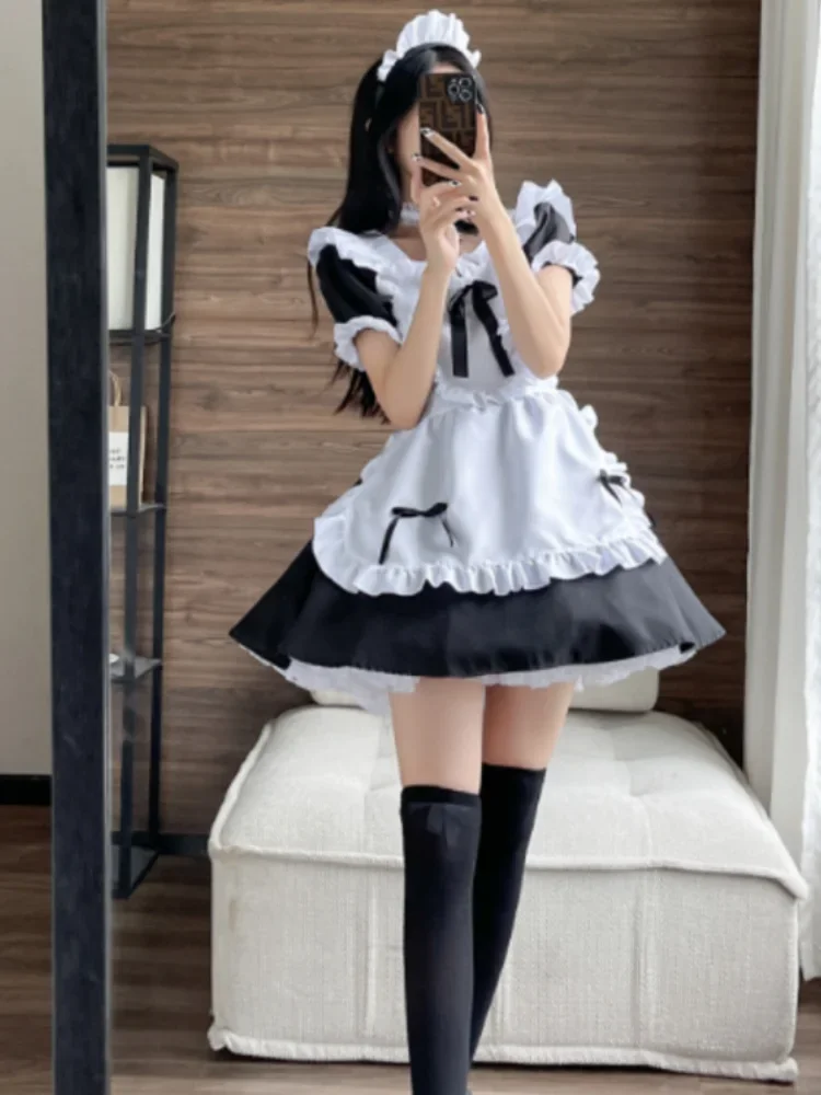 Japanese Classic Maid Dress Soft Girl Lolita Café Black Clothes Oversized Red Kawaii Dress Girl's Cute Clothes Free Shipping