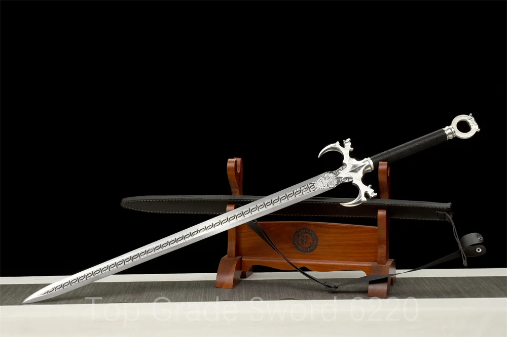 Excellent  Knight Sword Battle Ready Sword Forging Handmade Martial Art Sword Spring Steel Blade Full Tang Leather Sheath view 2