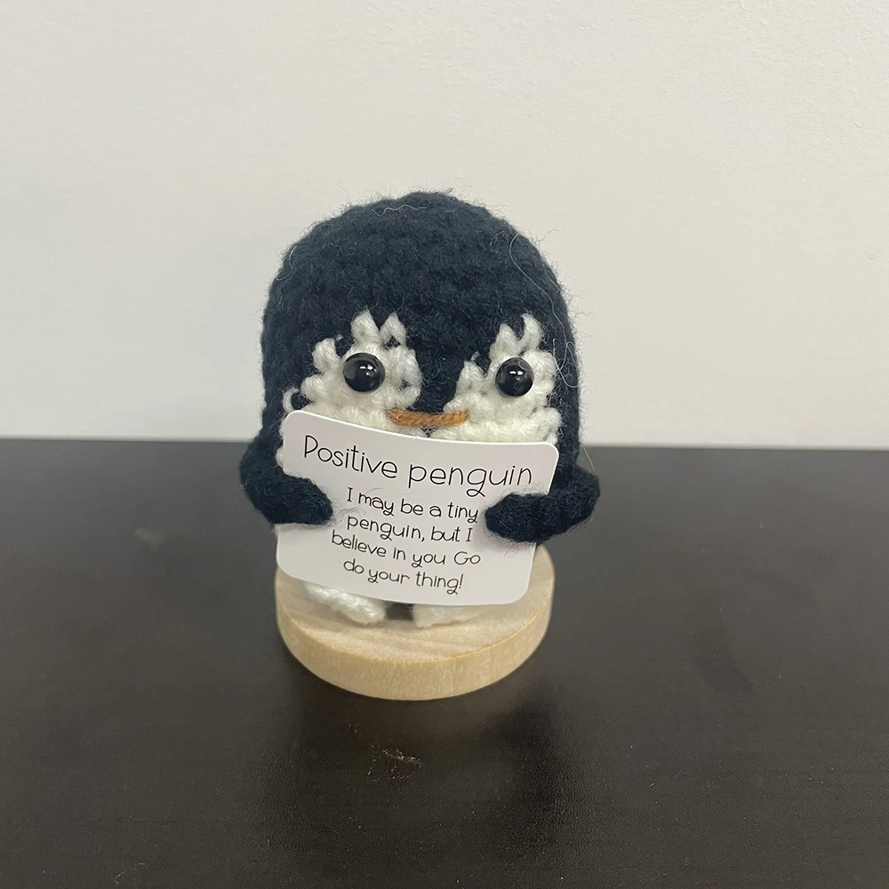 Handmade Positive Penguin Doll With Card Home Decorations Knitting Mushroom Bee Potato Doll Ornament Christams Gifts Room Decor