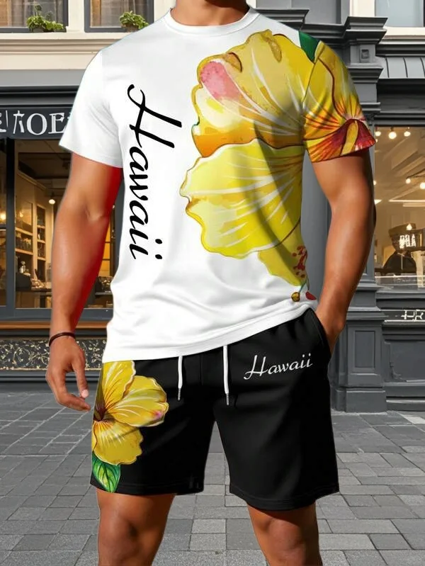 

2025 Latest Hot T-shirt Set 3D Vacation Style Trendy Various Elements Fashionable Street Men's Set Summer Top Shorts Breathable