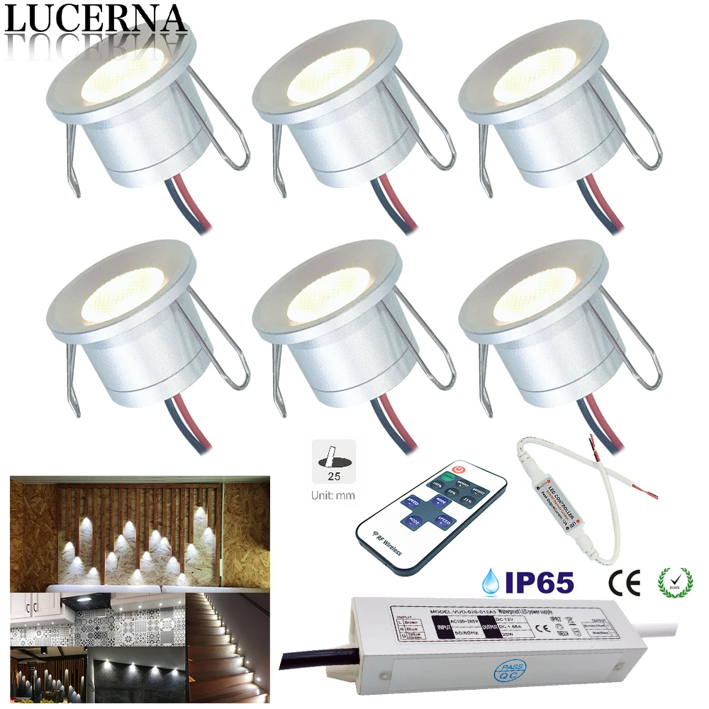 LED Spotlights 2W Recessed Mini Lampe with Dimmer Controller Set Interior Ceiling Spots for Jewelry Cabinet Showcase Downlights