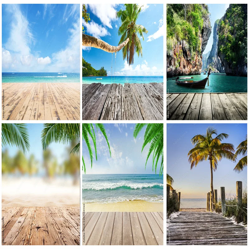 

SHENGYONGBAO Tropical Sea Beach Palms Tree Photography Background Scenic Photo Backdrops Photocall Photo Studio HHB 01