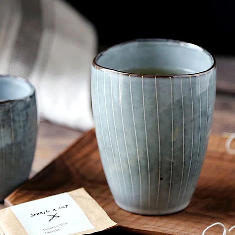 Vintage Coffee Mug Irregular Ceramic Mug Hand Painted Blue Coffee Cups Porcelain Milk Tea Mug Gift Office Cafe Drinkware 300ML image 4
