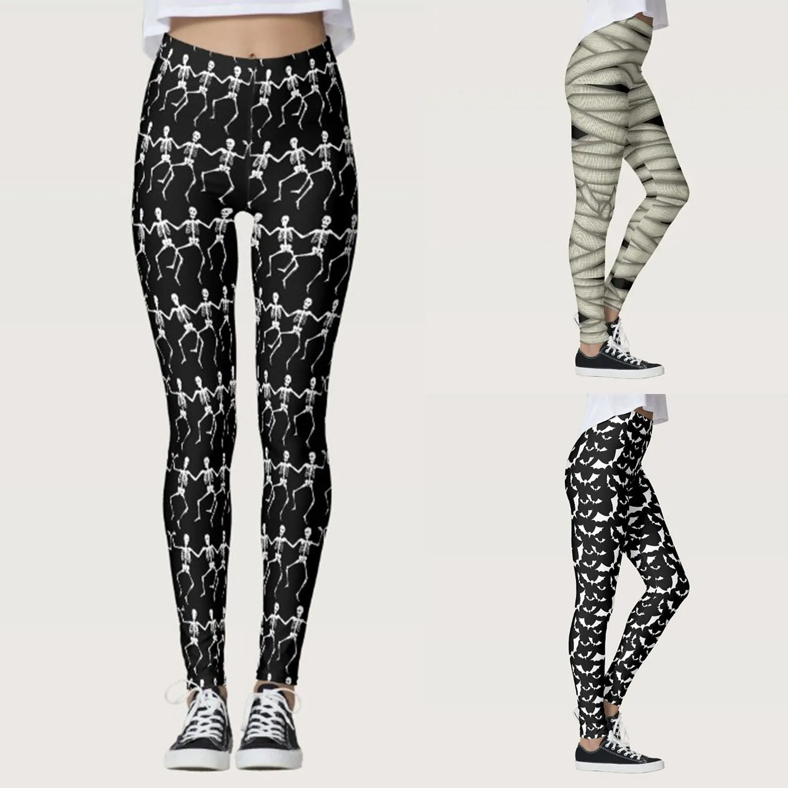 Women Leggings Leggings Full Printing Sport Yoga-Pants Slim Workout Bubble-Butt Push-Up Running Gym High-Waist Bottoms Skull