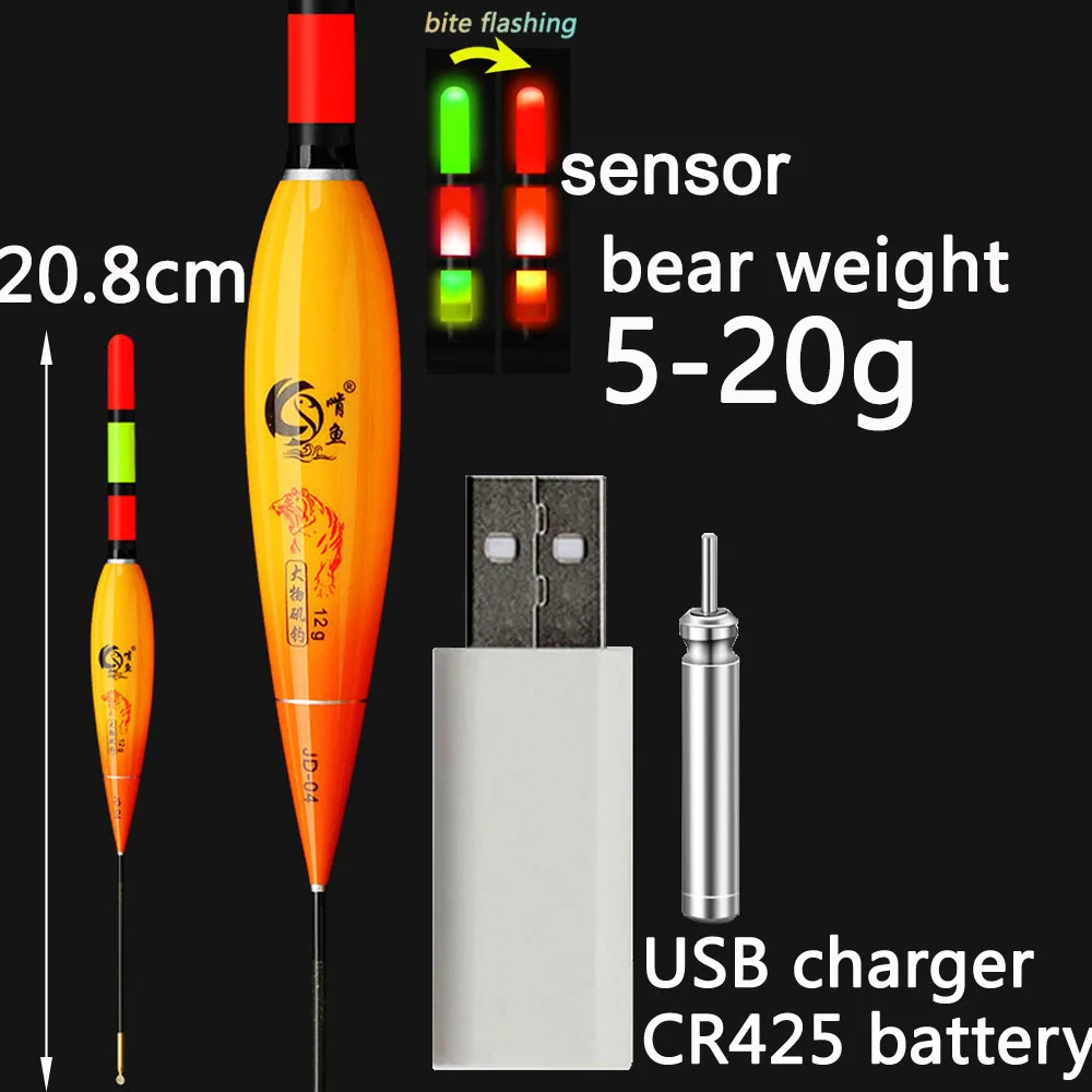 Fish Bite Alarm Light Fishing Float 5g 7g 10g 12g 15g 20g USB Charger CR425 Battery Night Flash LED Vertical Buoy Sensor Lamp