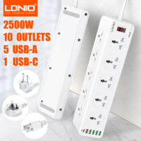 LDNIO Multi 10 Outlet Plugs Power Strip Universal Usb Extension Cable Network Filter Surge Protector Socket Charger Adapter