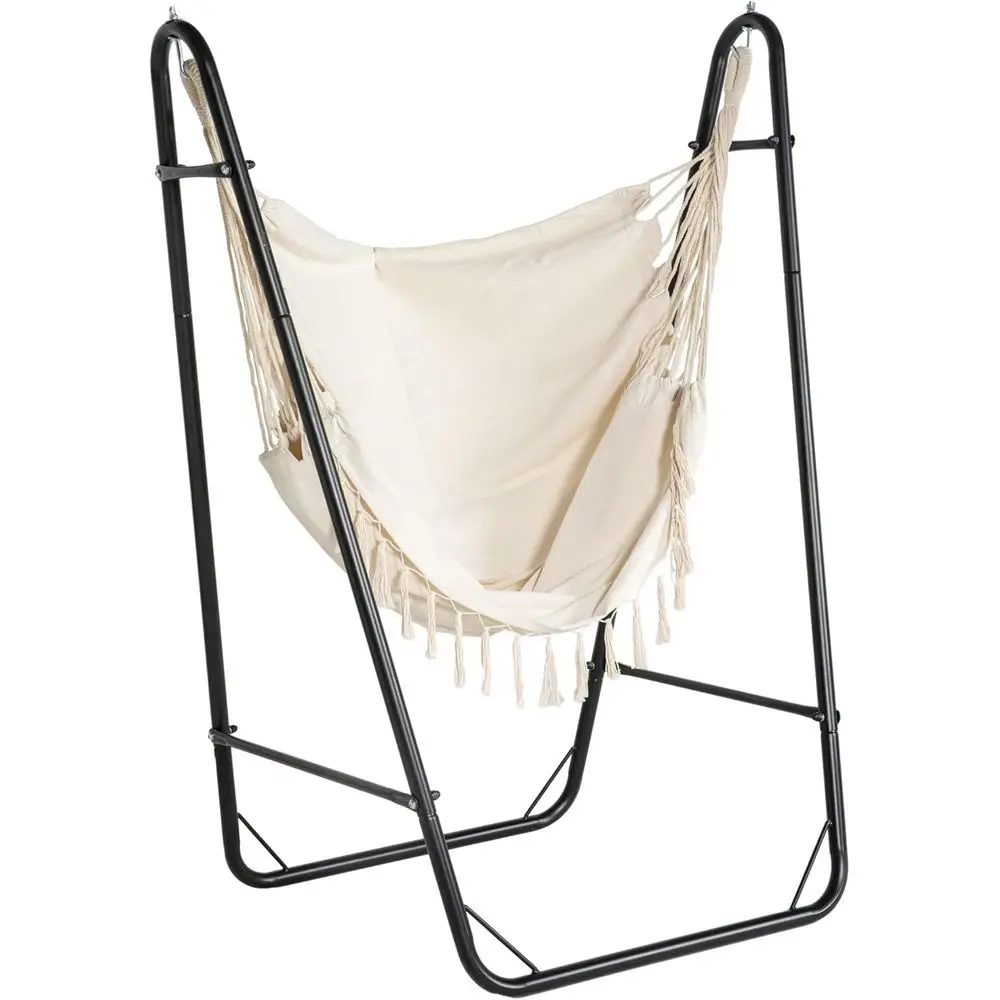 

Уличное подвесное кресло-гамак с подставкой, черное/кремово-белое
