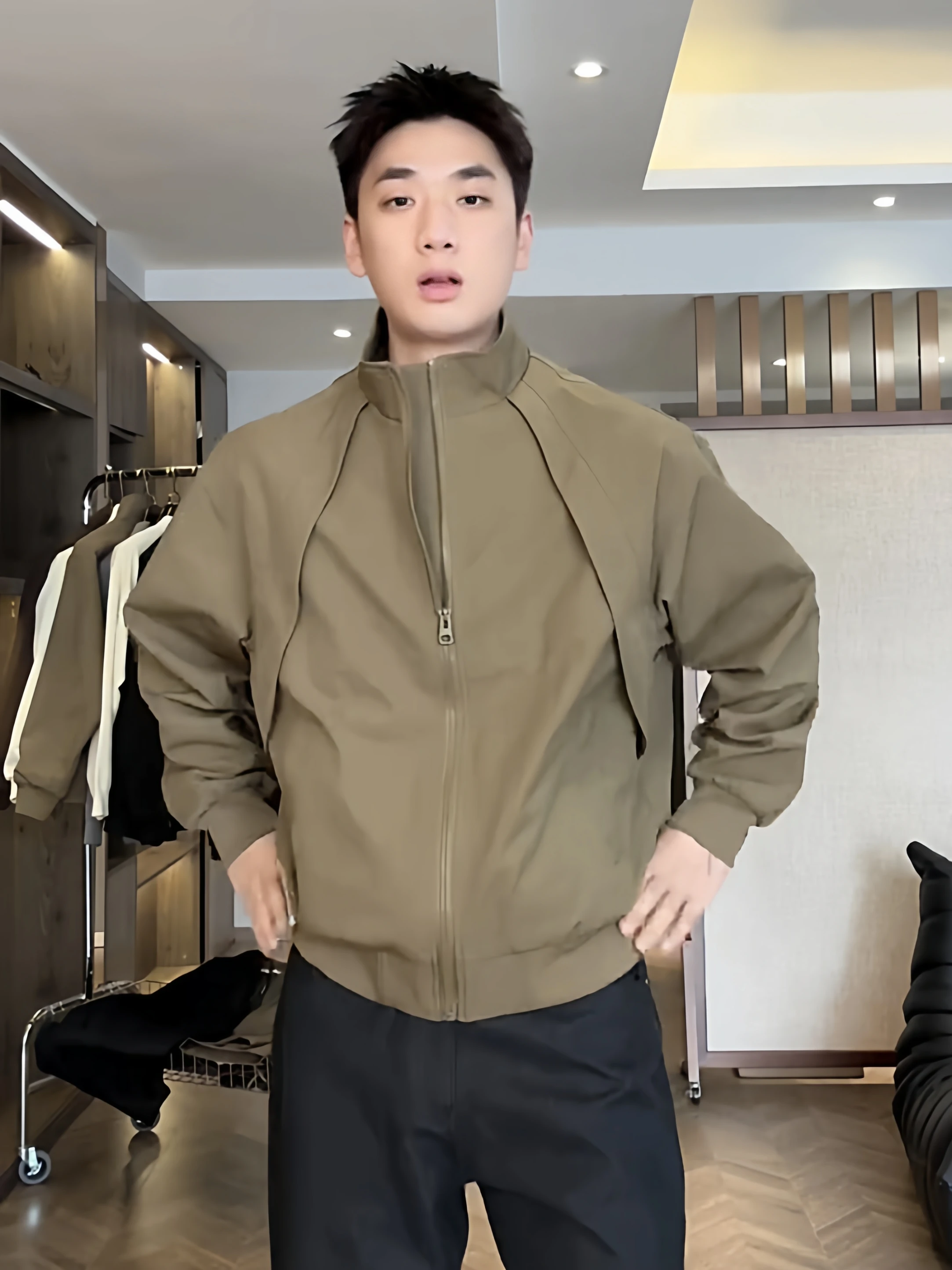 Men's Autumnal Three-Proof Stand-Collar Jacket American Style Outdoor Unisex Workwear Pilot Coat Loose Fit Zipper Closure