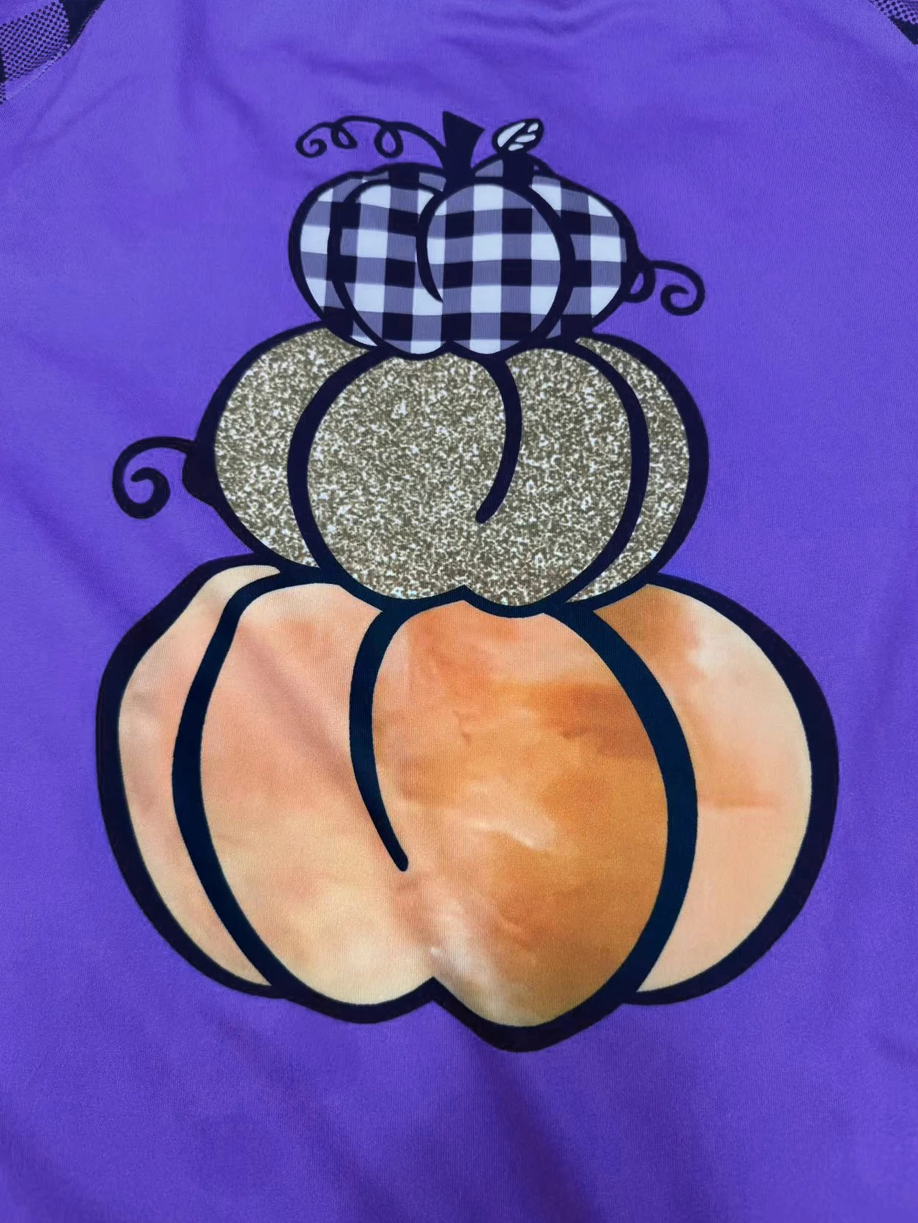 Plus-Size-T-Shirt mit Kürbis- und Karomuster, lässiges Langarm-Oberteil mit Rundhalsausschnitt für Damenbekleidung in Übergröße im Frühling und Herbst