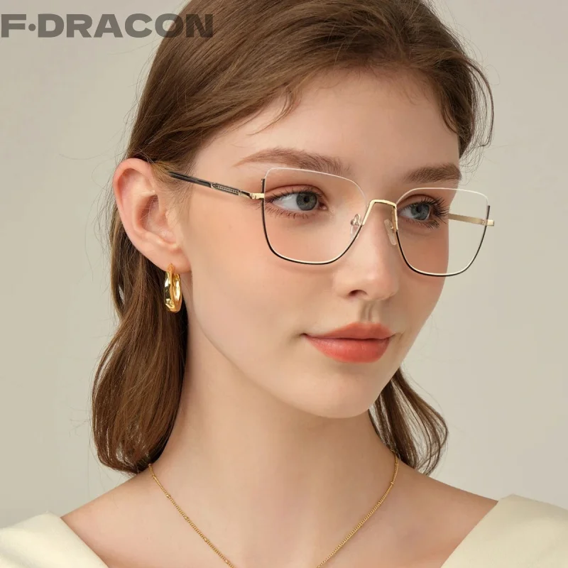 Metall Damen Brille Rahmen neue Mode Katzenauge Halb rahmen Retro Anti-Blaulicht optische Brille Rahmen für Frauen