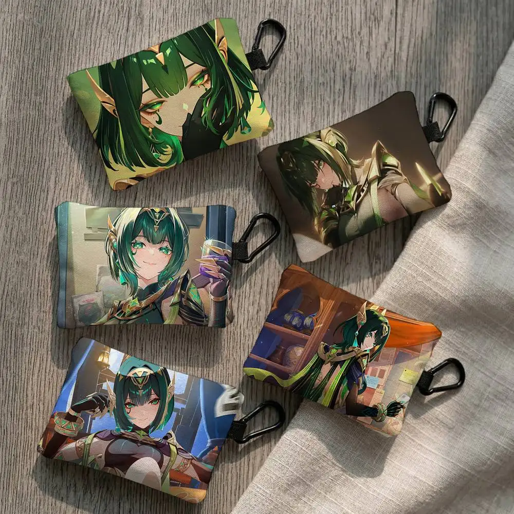 Anime Game Genshin Impact Nefer Everyday Oxford Cloth Zipper Coin Purse - Lightweight Card Holder & Hanging Key Pouch