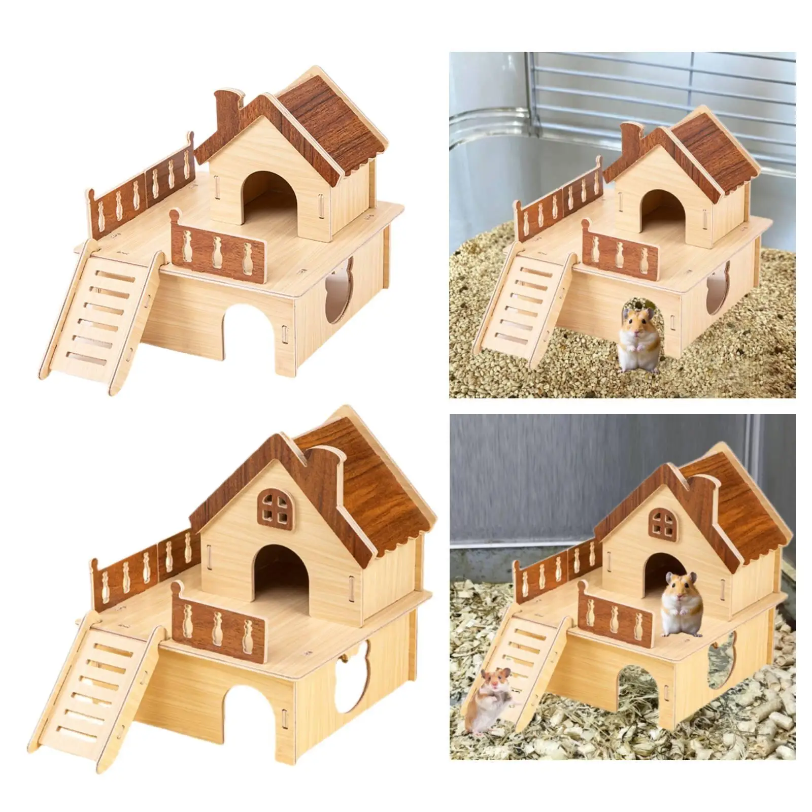 Wooden Hamster House Habitat Hamster Hut Hideout for Lemmings Syrian Hamsters Mice view 3