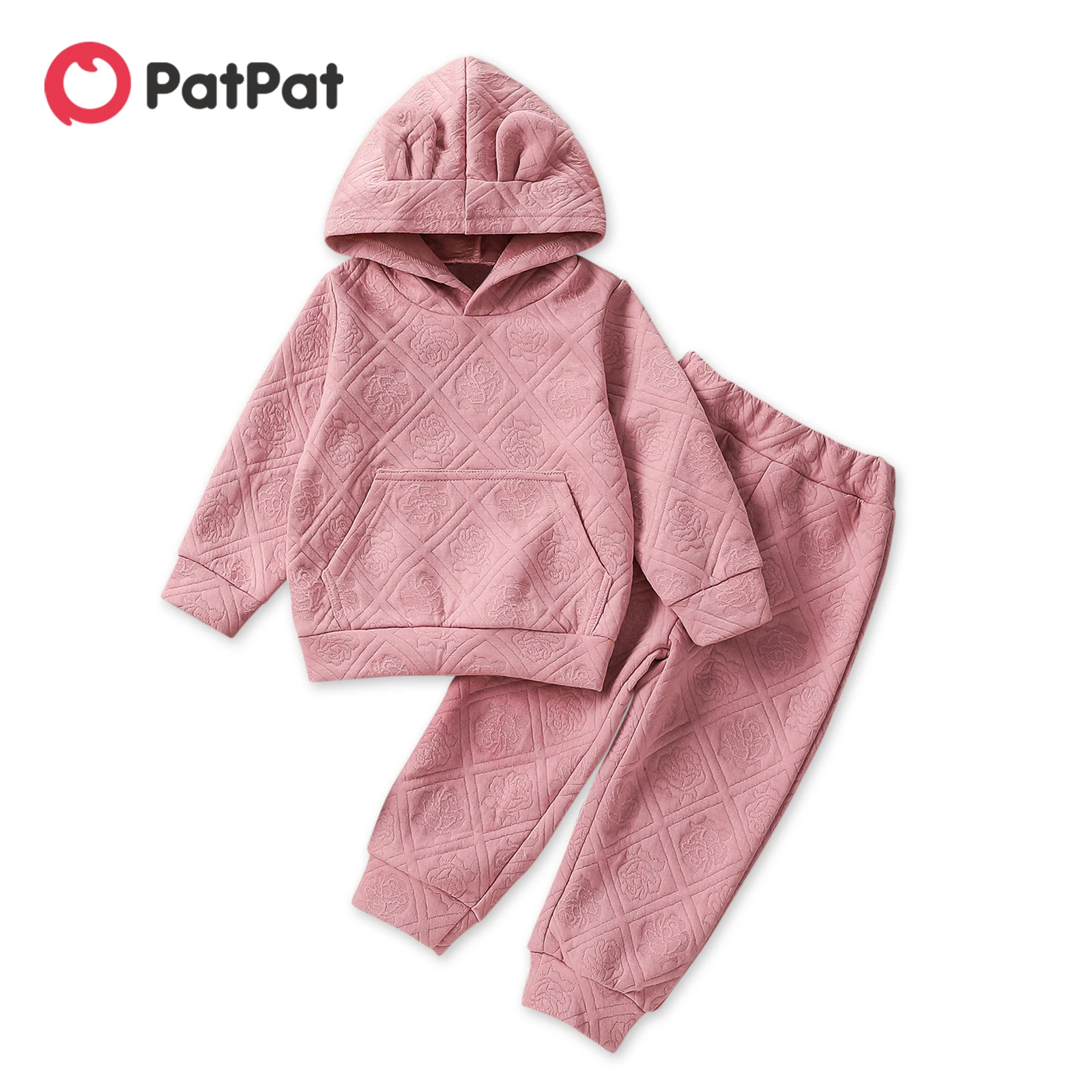 

PatPat 2-piece Toddler Girl Floral Pattern Textured Ear Design Hoodie Sweatshirt and Pants Set