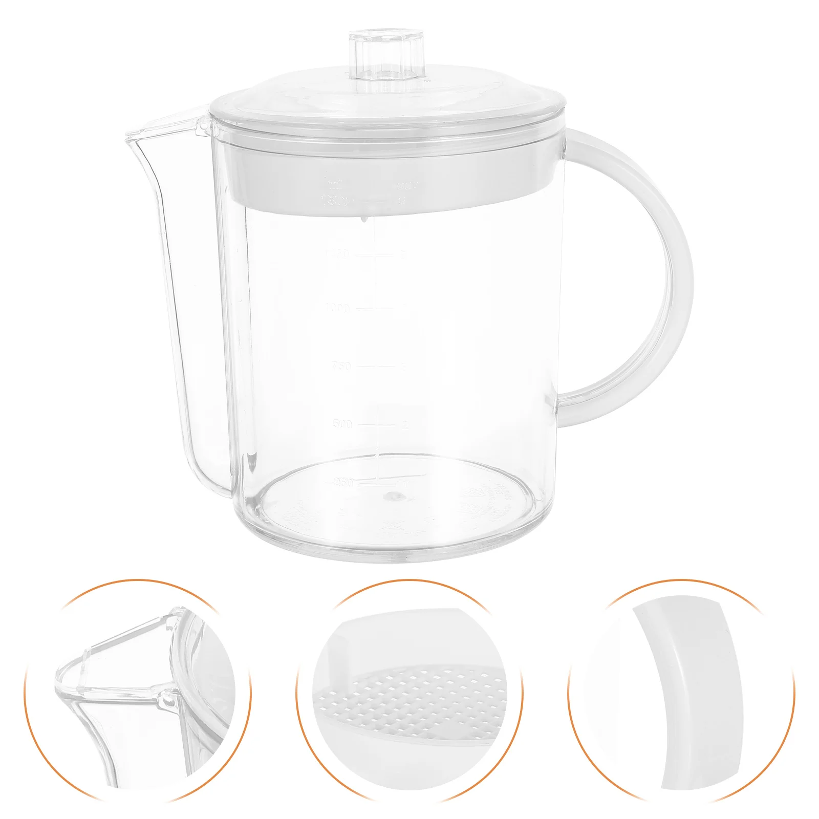 

1Pcs Grease Cup 1500Ml Grease Separator Premium Kitchen Strainer Filter Measuring Cup Microwave Safe for Home Restaurant