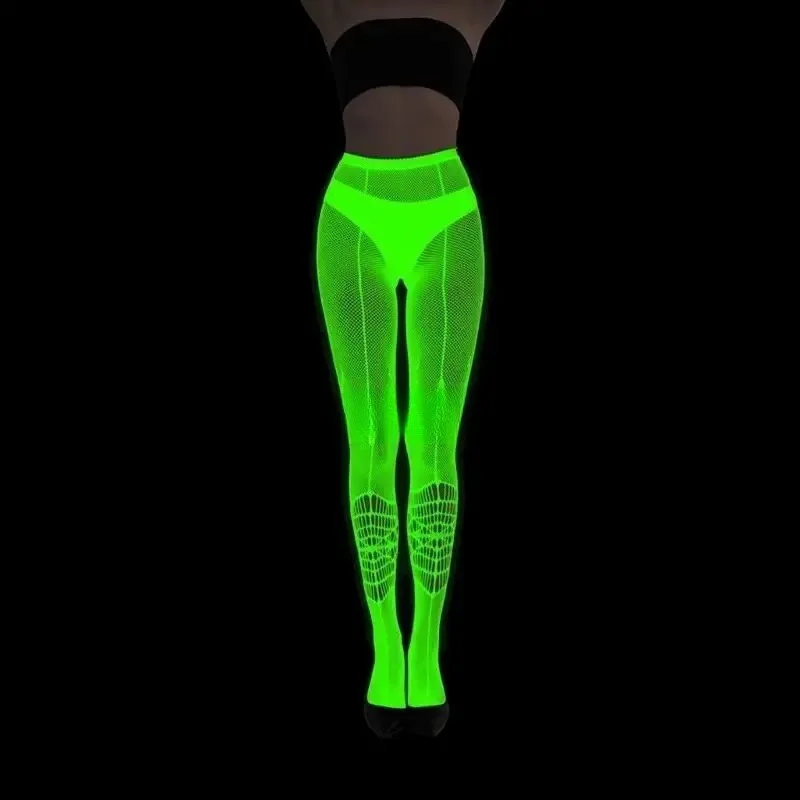

Glow In The Dark Tights for Women Luminous Spiderweb Skull Pantyhose - Halloween Night Fluorescent Fishnet Stockings-Sexy Party