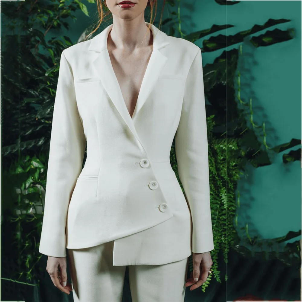 

Женский костюм, уникальный дизайн, однобортный однобортный костюм с зубчатыми лацканами, элегантный модный наряд, женский комплект, куртка из двух предметов, брюки, тонкий