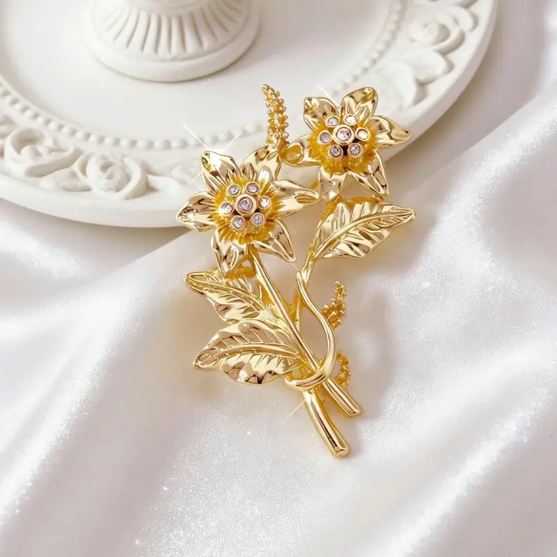 Brooches Fashion Elegant Gold Floral For Women Clothing Coat Suit Accessories Gifts Jewelry Trendy