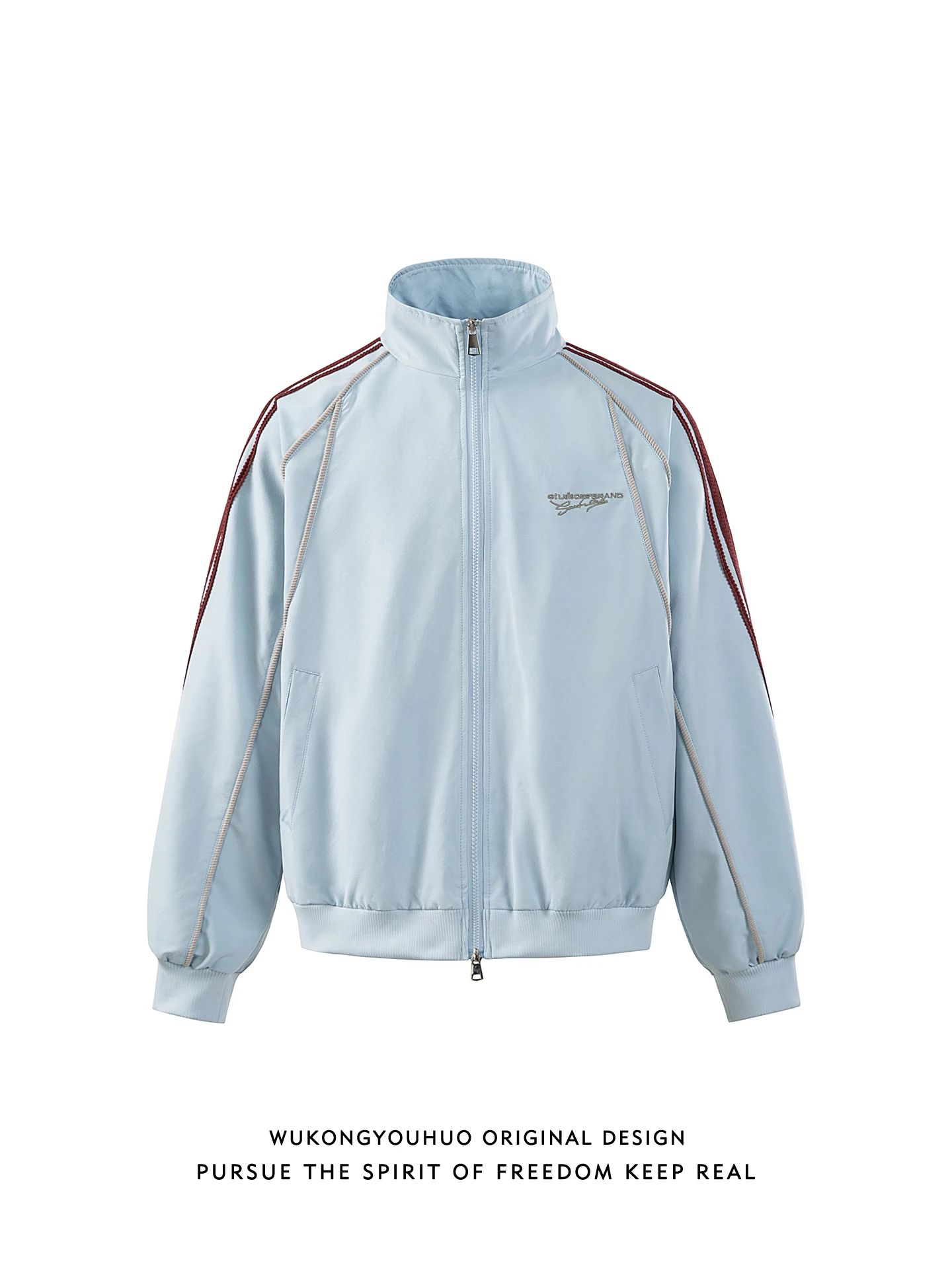 

Loose Fit Sport Jaet with American Stripe Splicing Stand Collar for Men And Women Spring Season Universal Casual Jaet