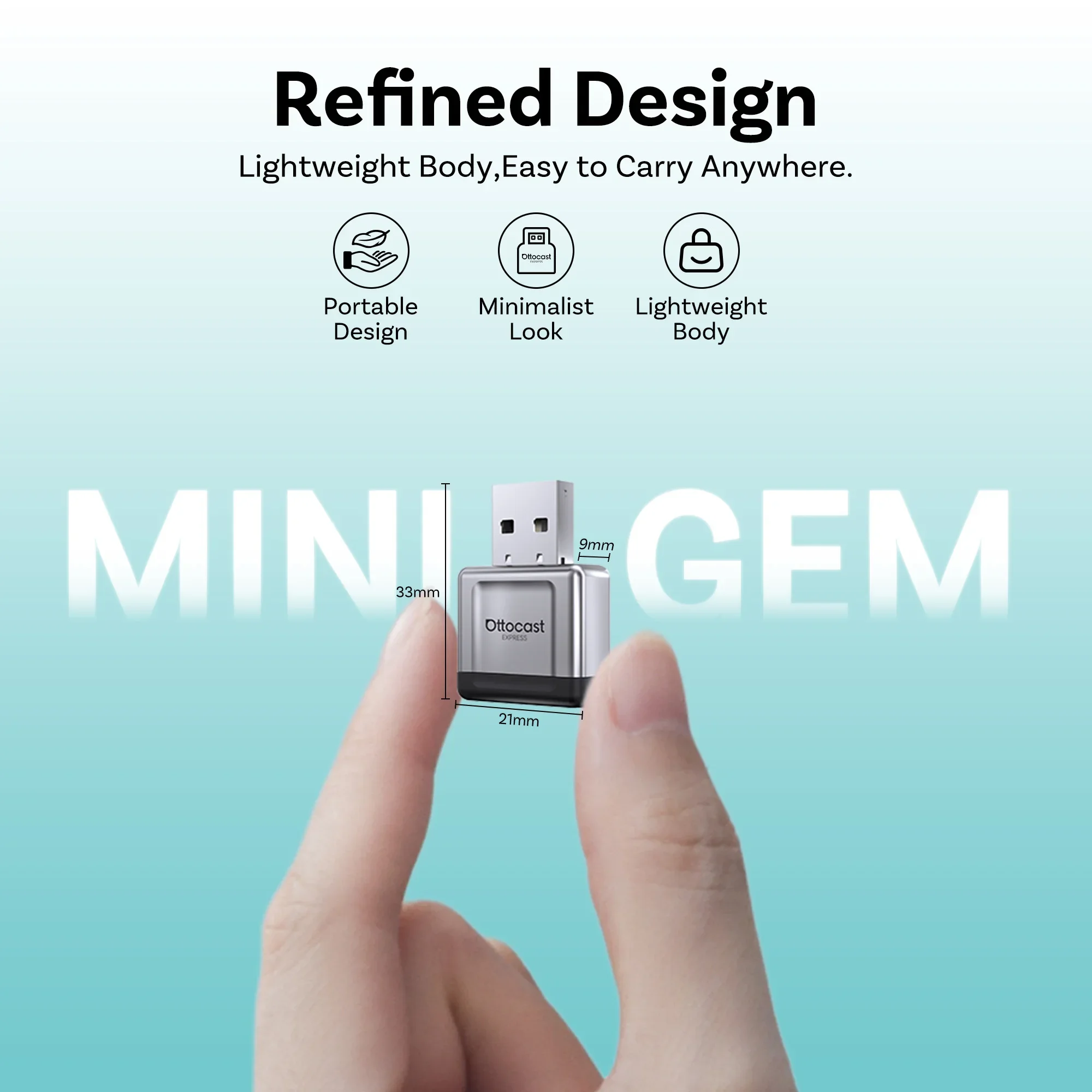 Ottocast Express 2-IN-1 Mini Gem 3.0 Wireless CarPlay Android Auto Adapter AI Dongle Car Accessorie 2026 for Peugeot Golf Toyota