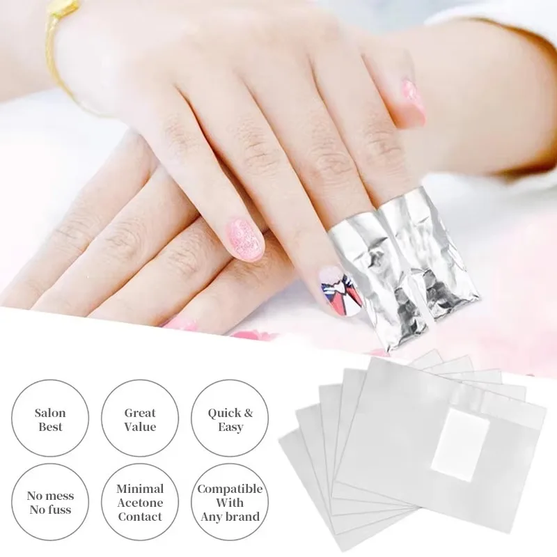 100Pcs Pack Aluminum Foil Nail Art Polish Dissolve Nail Cleansing Wraps Pad Gel Cleaner Manicure Supply