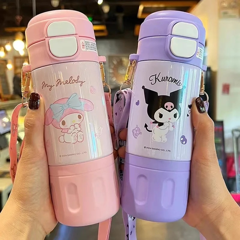 Cartoon Kettle Large Capacity Double Drink Cartoon Cup Sanrio Authorized Thermos Cup Disney Cup Straw Cup Water Bottle Gift