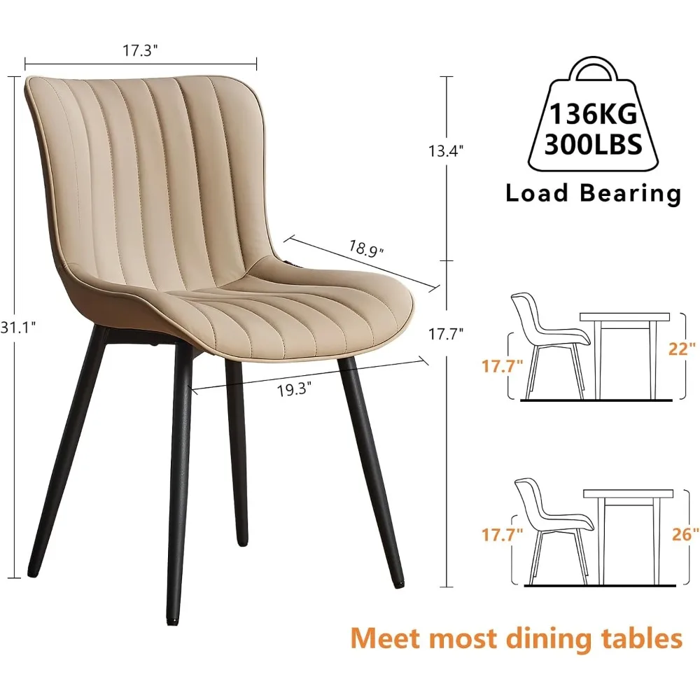 Khaki Dining Chairs Set of 2 Upholstered Mid Century Modern Kitchen Chairs Armless Faux Leather Accent Side Chair with Back