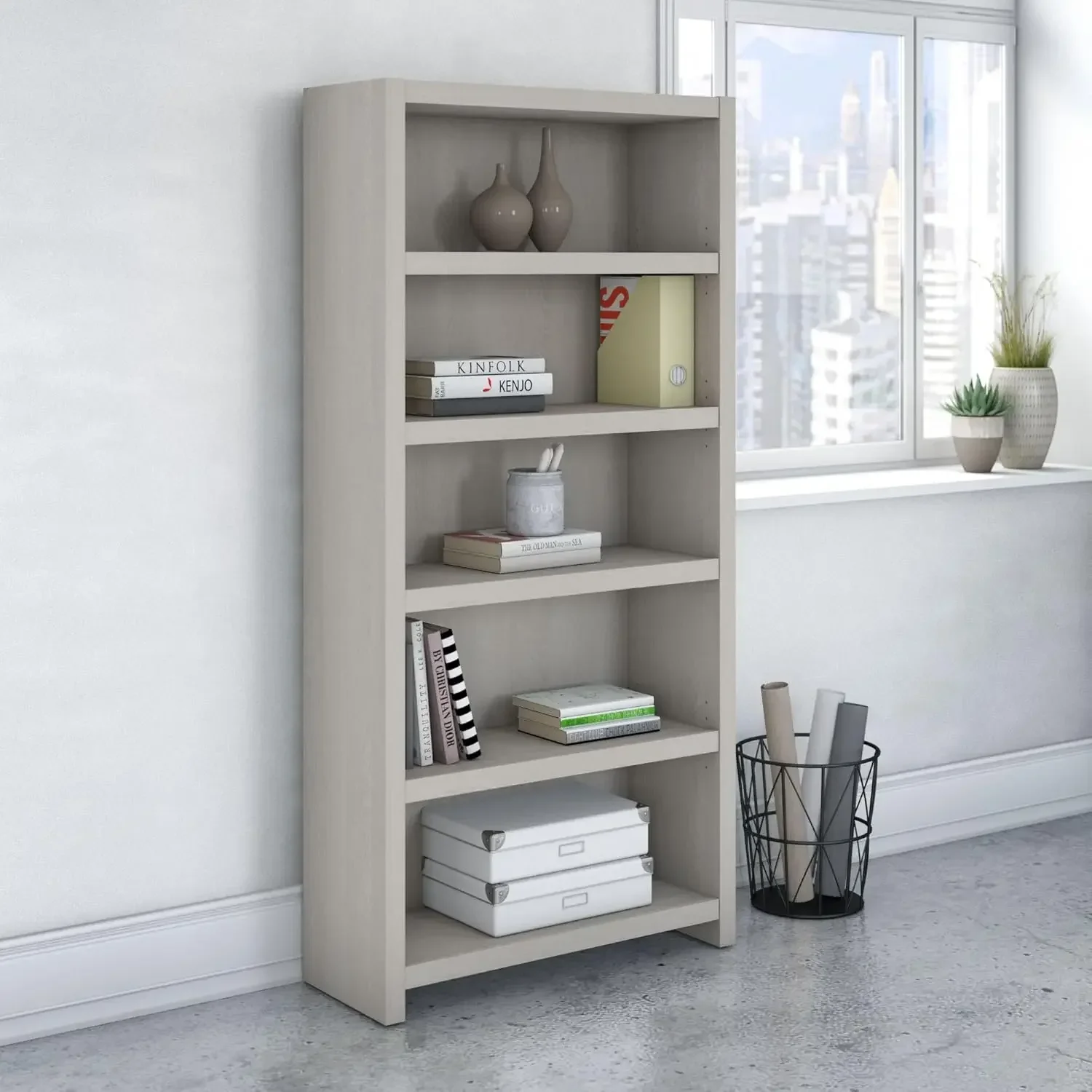 Office by kathy ireland KI60204-03 Echo 5 Shelf Bookcase, Gray Sand