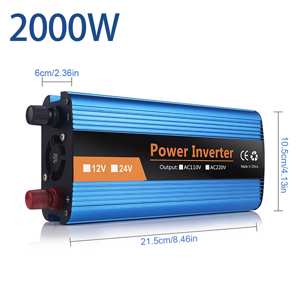 Compact and Convenient 2000W Pure Sine Wave Power Inverter DC 12V to AC 110V 120V Ideal for Smartphones Laptops Tablets