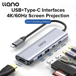 LLANO 5 In 1 USB-C Hub Notebook Docking Station USB3.0 Splitter 4k60hz Multi-interface Hdmi PD Conversion