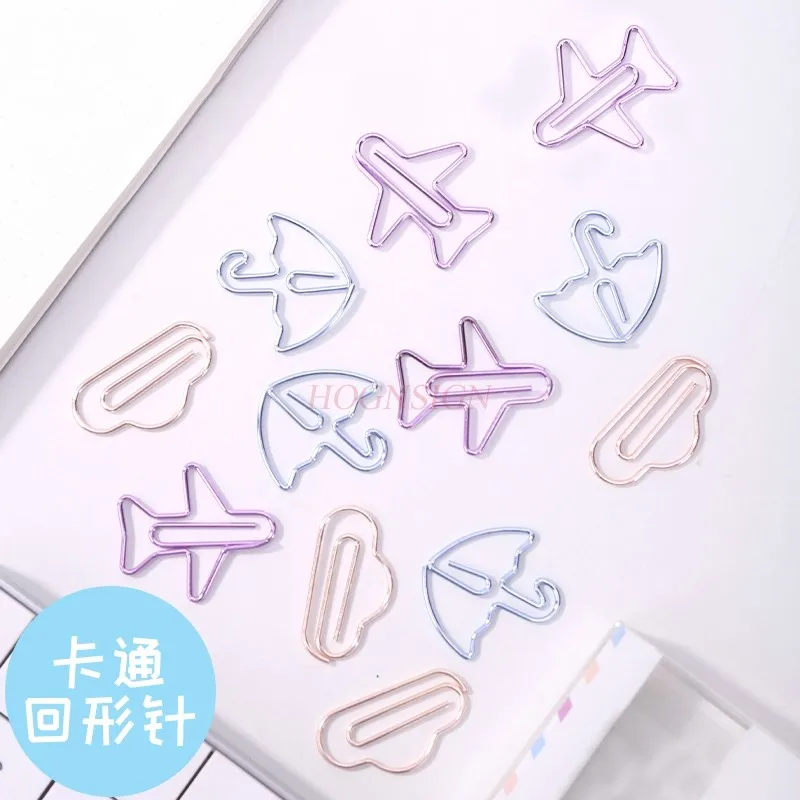 12pcs Cute Paper Clips Cartoon Colorful Metal Paper Clips Small Fresh Student Bookmarks Stationery