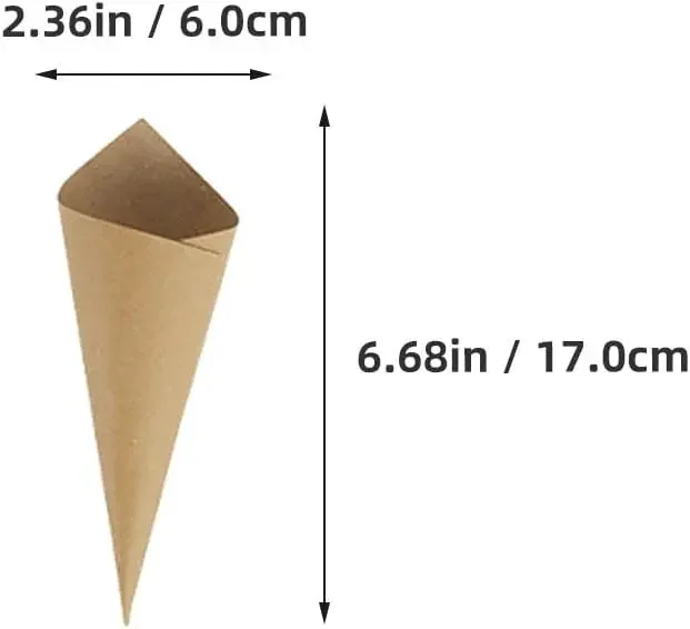 120 Pieces Wedding Confetti Cones Kraft Paper Cones Tapered Flower Cone Holder for Party Petal Small Bouquet Buffet Brown