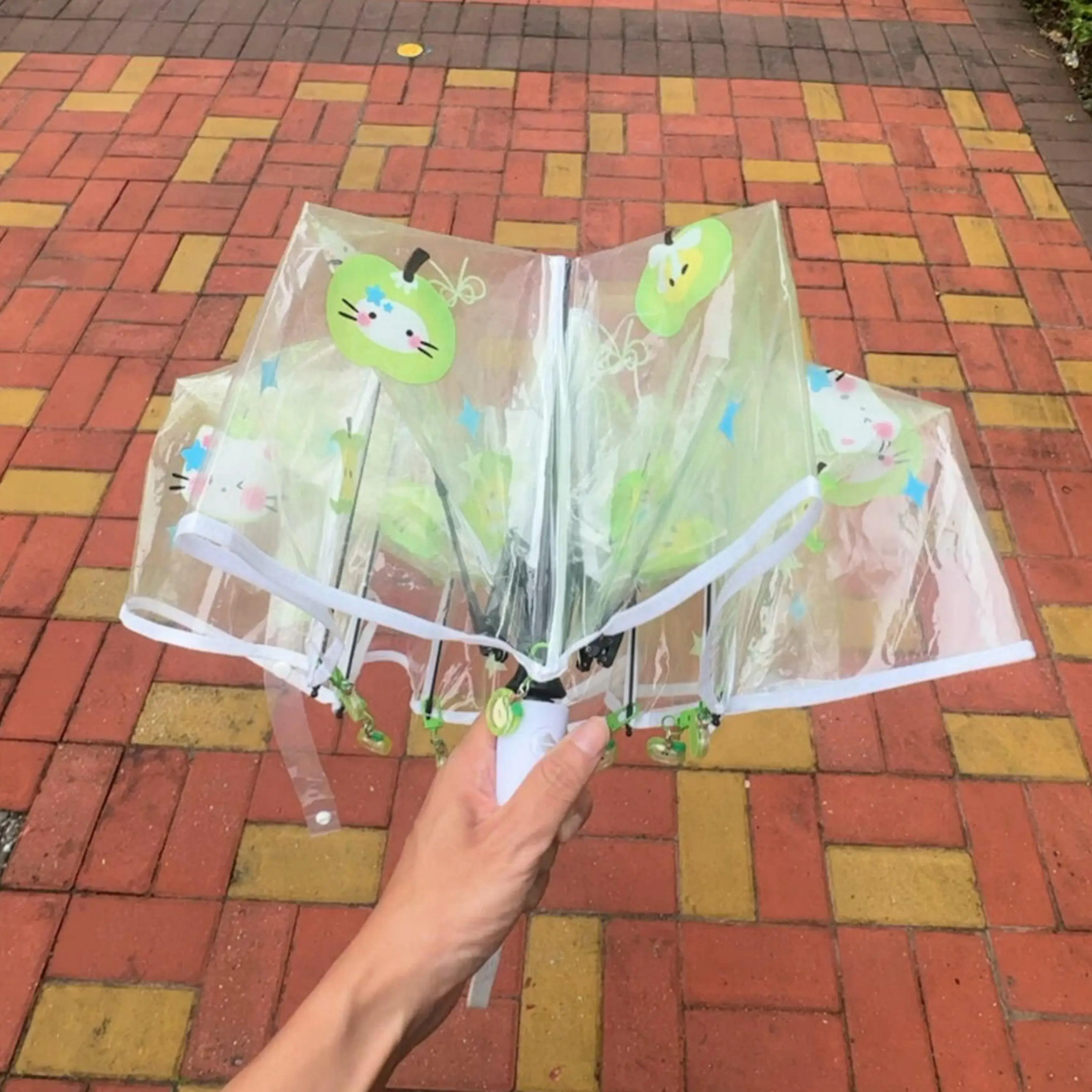 

Cute Cartoon Transparent Automatic Umbrella for School Universal Plastic Carbon Fiber Handle Aluminum Frame Sunny Rain Du...