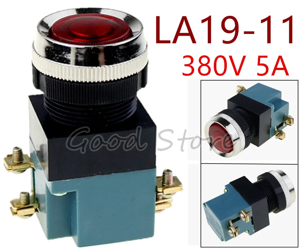 1PCS LA19-11 Red P50 Momentary 25mm 5A 380V Circular small size Flat round Push button switch