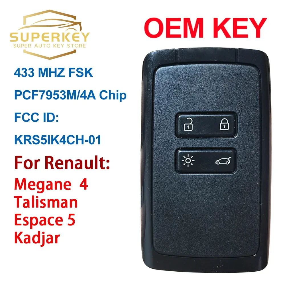 Original OEM Key 434Mhz 4A Chip For Renault Megane 4 Talisman Espace 5 Kadjar 2016 2017 2018 2019 Keyless Smart Card KR5IK4CH-01