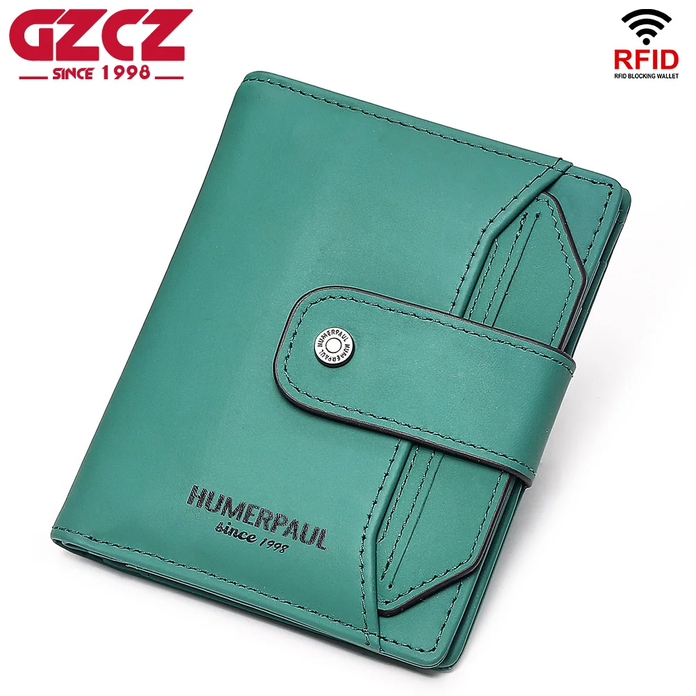 Fashion Genuine Leather Women Wallet RFID Blocking Bifold ID Card Holder with ID Window Female Small Clutch Coin Purse