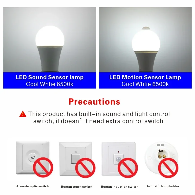 LED PIR Motion Sensor Bulb 5W 7W 9W 12W Sound Sensor Lamp AC 110V 220V Auto Smart Led PIR Infrared Body E27 Light Bulb
