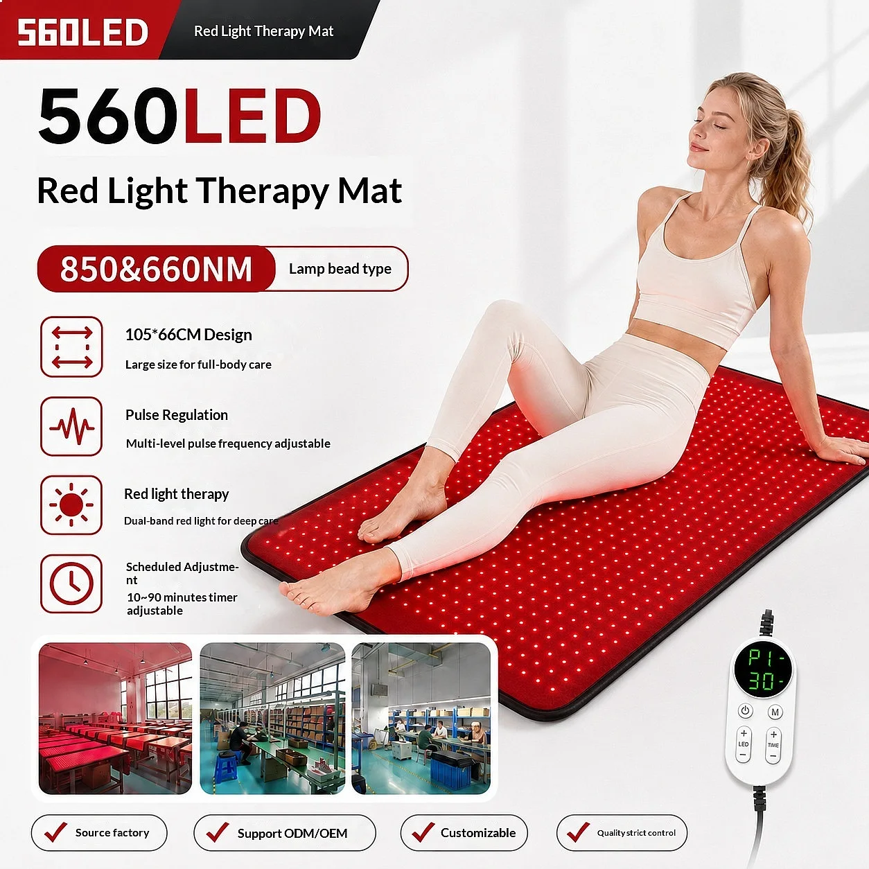 560 LEDs 43'' X 26'' Red Light Therapy Mat for Body Infrared Light Therapy Pad Adjtable 10-90min Timer 660nm 850nm