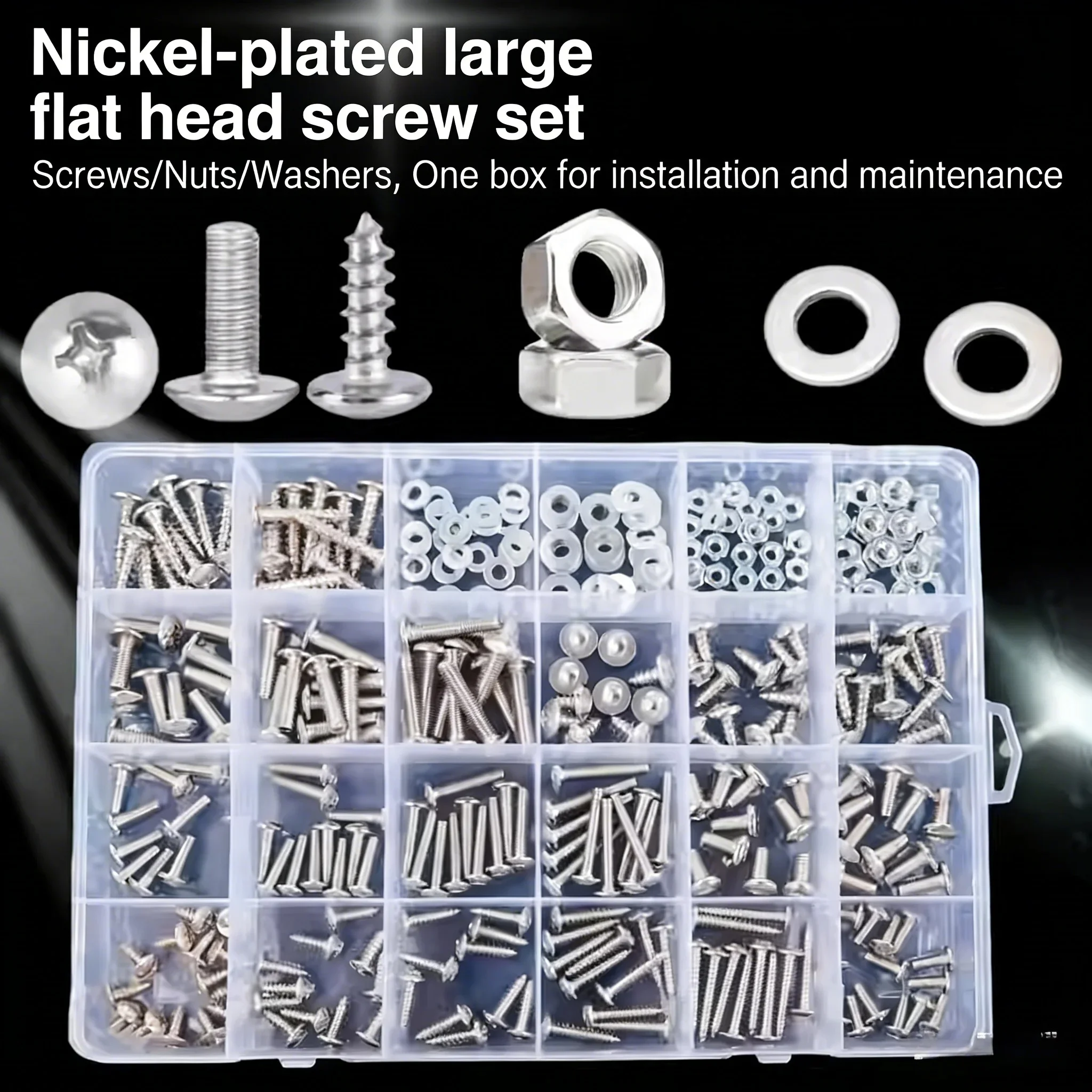 Flat Head Hexagon Screw Bolt and Nut and Flat Washer Combination Kit Metric Cross Slotted Pan Bolt and Nut Set M3 M4