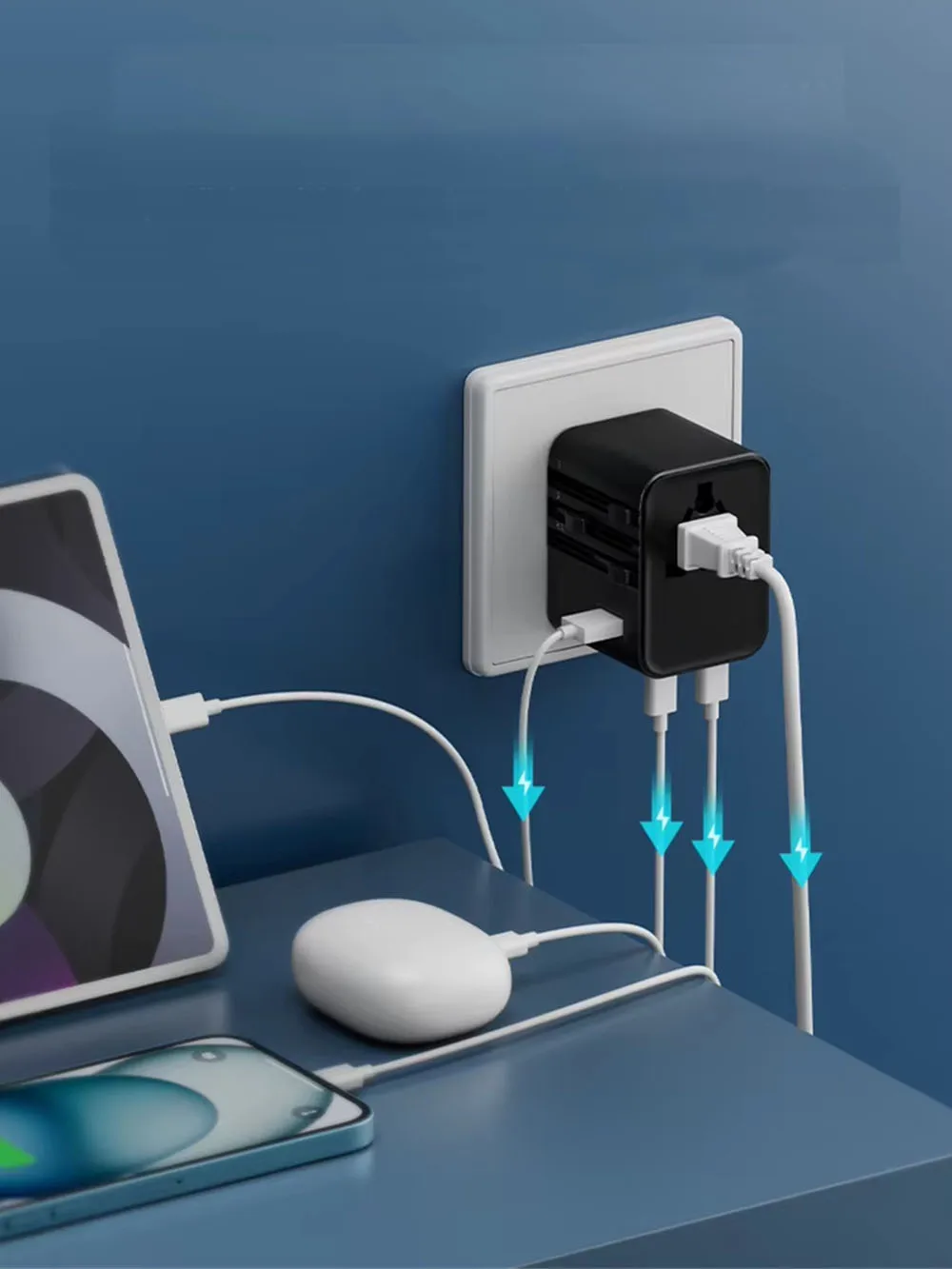 Universele reisadapter met 4 stopcontacten 1 USB-poort 2 Type-C PD 25 W Alles-in-één snel opladen op EU UK US AUS-stekker opladen - afbeelding 2