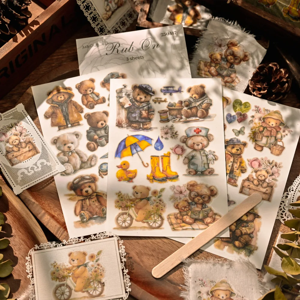 KSCRAFT Bear Rub On Sticker Scrapbooking Junk Journal Crafts Transfer Stickers DIY Photo Albums Decorative