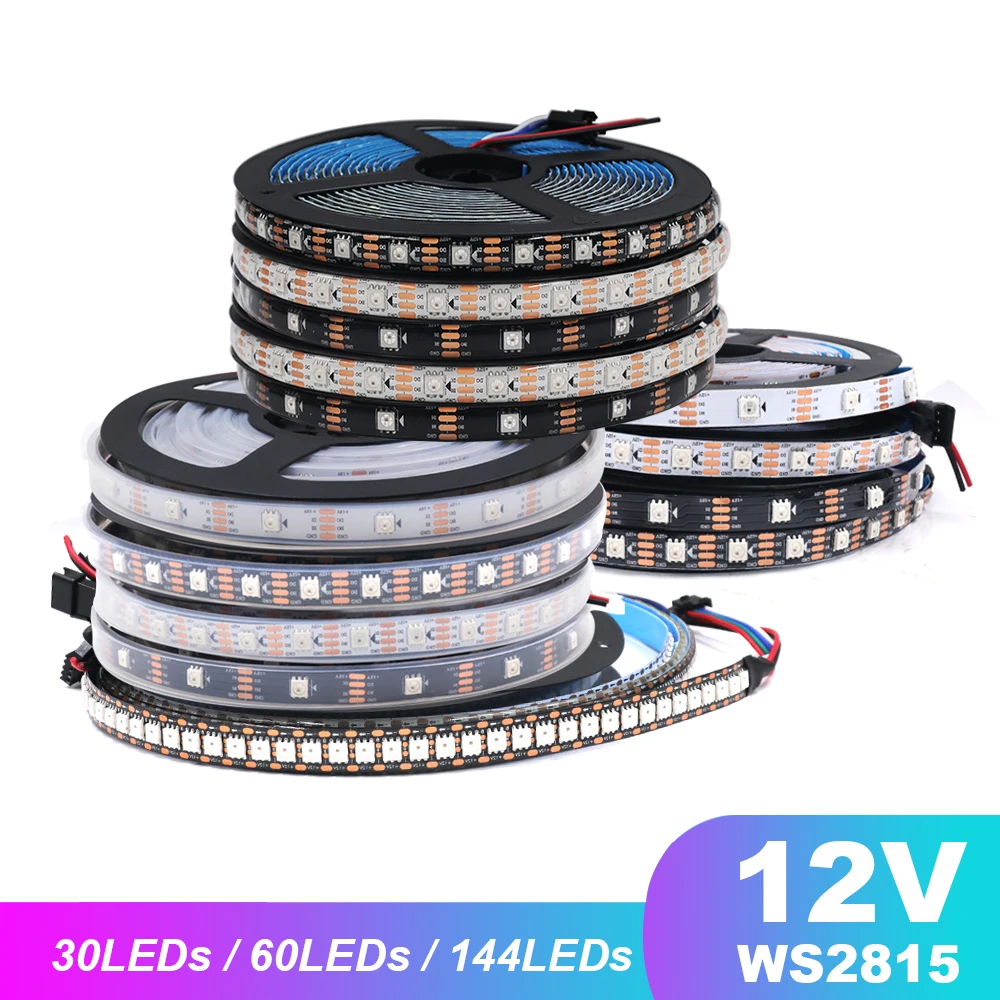 DC5V 12V WS2813 WS2815 RGB LED Strip Individually Addressable 5050 Full Color Smart Pixels Light 30/60/144leds/m Waterproof Tape