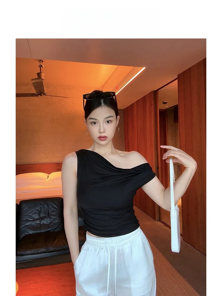 

Autumn Base Layer Swing Collar Vest Summer New Style Women's Slim Fit Tank Top Lyrical Fiber Polyester Elastic Fiber