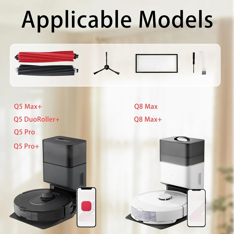 مجموعات بديلة لـ Roborock Q5 Max+/ Q5 Duoroller+/Q5 Pro/Q5 Pro+/Q8 Max/ Q8 Max+ مكنسة روبوت، فرشاة رئيسية فلتر HEPA