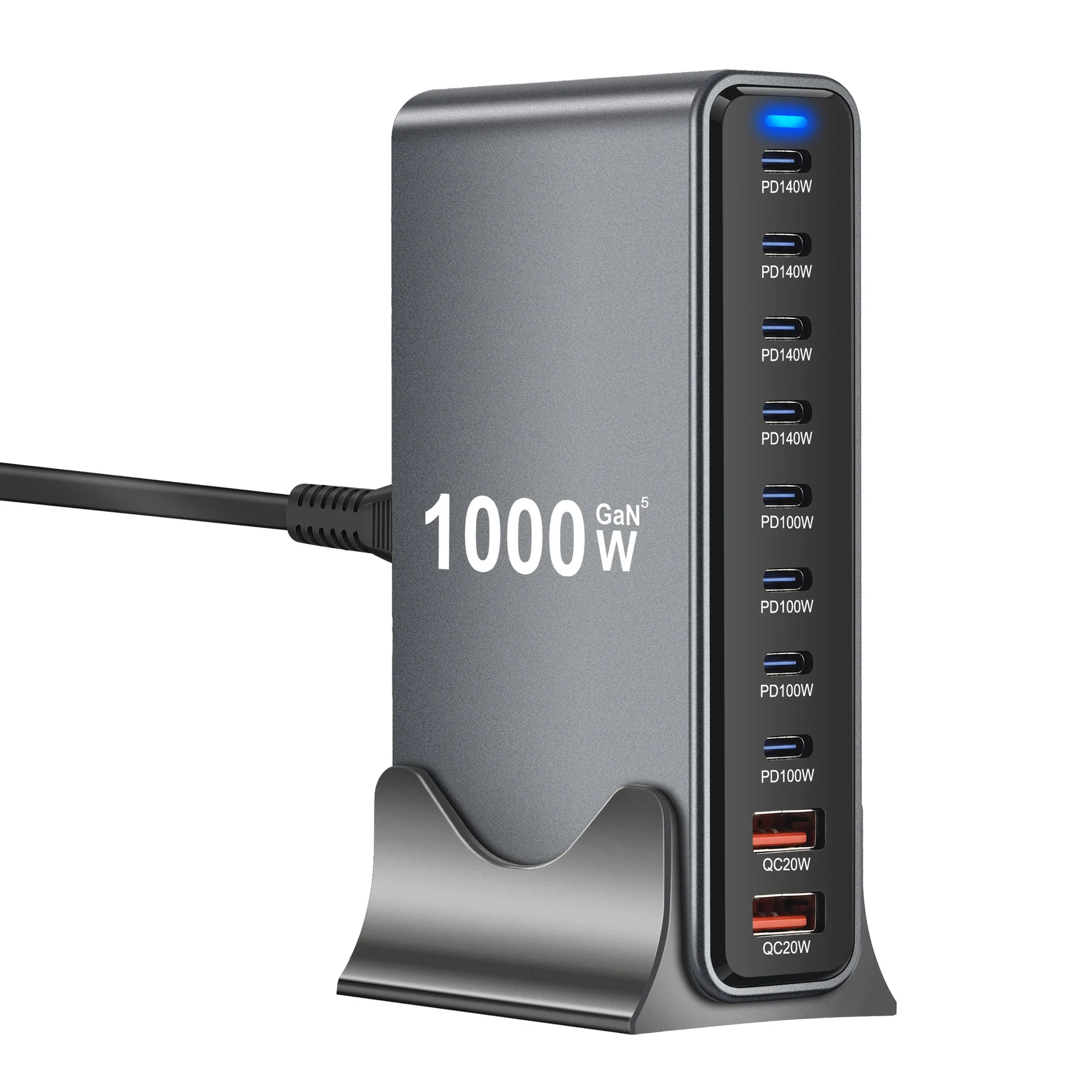 Hot 1000W 10-Port PD3.1 Desktop GaN Charger Fast Charging Station Adapters Multi-Device USB-C Hub for Laptop Phone Home Office