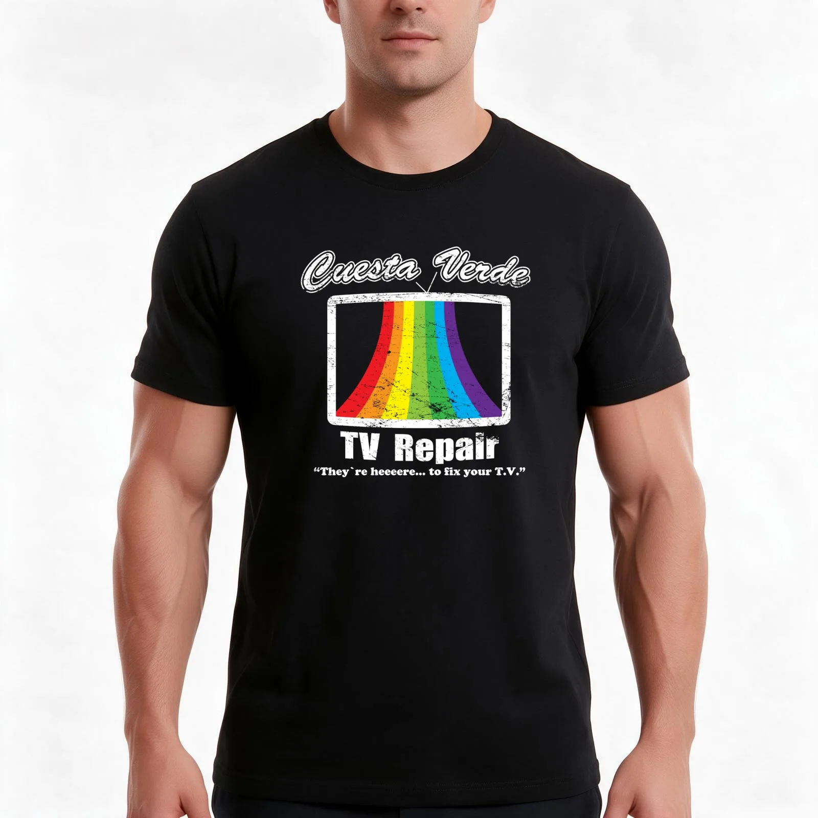 Cuesta Verde TV Repair T-Shirt, Summer Casual Cotton Tee, Oversized Streetwear Tops, Vintage Graphic Print, Unisex Men Women