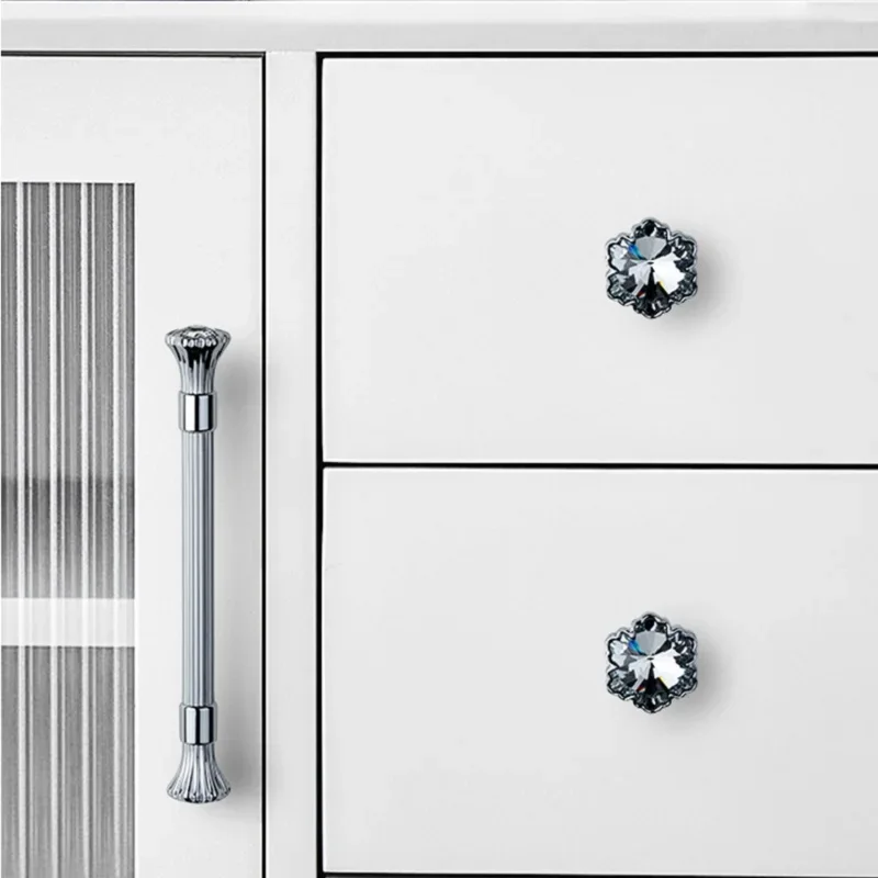 Modern Minimalist Wardrobe Door Handle, French High-end Light Luxury Cabinet Drawer Handle, Gold Inlaid Diamond Furniture Handle