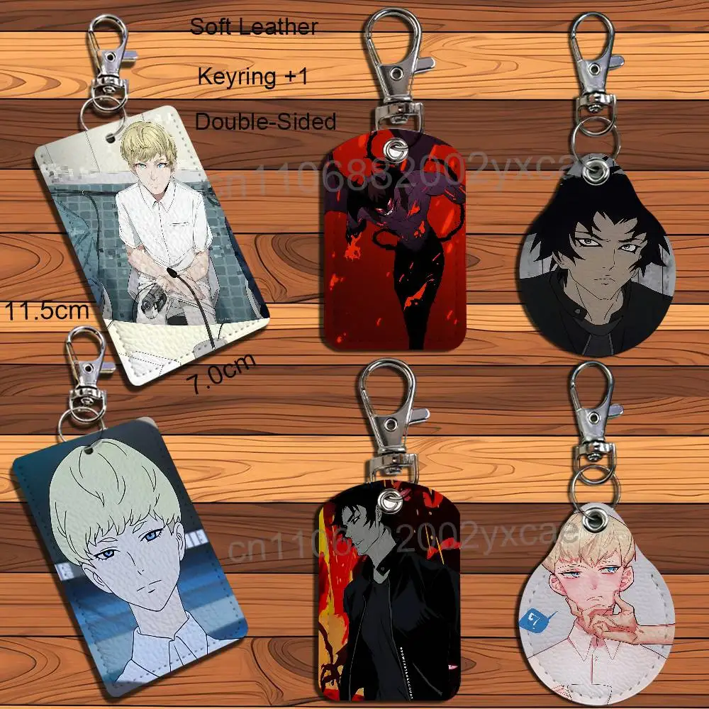 Akira Fudo Ryo Asuka DEVILMAN crybaby Rectangle ID Card Case Keychain Access Card Bag Key Tag Ring Leather Card Holder Key
