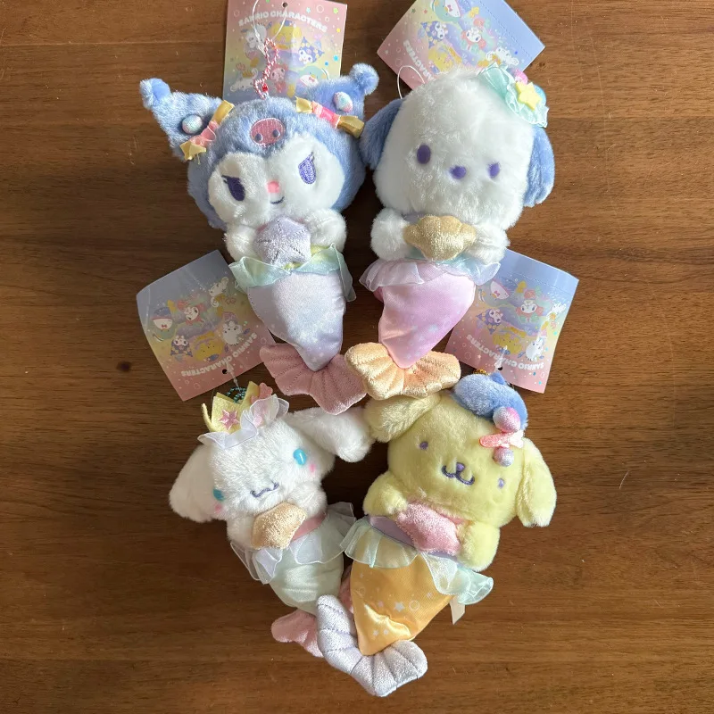 Kawaii Sanrio Cinnamoroll Pompom Purin Pochacco Ocean Mermaid Series Plush Pp Cotton Filling Keychain Commuter Bag Trinket Gift view 2