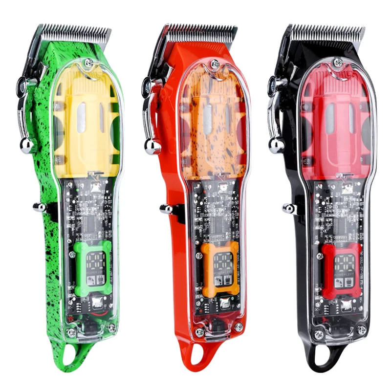 Transparent Oil Head Electric Clipper LCD Digital Display Engraving Hair Cutting Salon Hair Clipper Rechargeable Clipper Razor